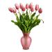 Nearly Natural 22 Dutch Tulip Artificial Arrangement in Rose Colored Vase