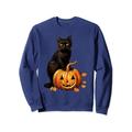 Retro schwarze Katze Halloween Kürbis Kostüm für Damen Herren Kinder Sweatshirt