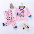 Kids Boys 2 Pieces T-shirt Pants Pajama Set Long Sleeve Little blue dinosaur Pink love rabbit Yellow car Graphic Animal Spring Fall Adorable Home 7-13 Years