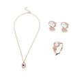 Women Moonstone Rings+Stud EarRings+Necklace Pendant Chain S9 Jewelry Sale Q4G9