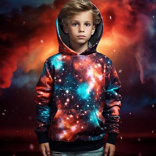 Boys 3D Galaxy Hoodie Long Sleeve 3D Print Active Basic Kids School
