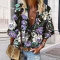 Women's Shirt Blouse Floral Casual Print with Tie Pink Long Sleeve Fashion V Neck Spring Fall