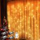 Outdoor Christmas Window Lights 3x3M-300LED Plug in 8 Modes Curtain Light 9 Colors Remote Control Window Wall Hanging Light Warm White RGB for Christmas Decorations Bedroom Wedding Party Garden Indoor