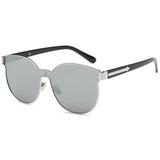 Designer Round Sunglasses - Silver Frame / Silver Mirror Lens / Black Arm
