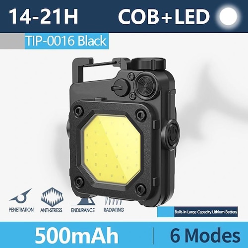 LED-Schlüsselanhänger-Taschenlampe, Cob-Schlüsselanhänger-Arbeitsleuchte, tragbare Mini-wiederaufladbare Taschenlampe mit 6 Beleuchtungsmodi und Magnetfuß für Nachtcamping, Notfallreparatur, Hundespaziergang Image
