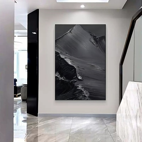 Handgemalte Wandkunst, schwarzes Pattle-Messer-Gemälde, abstrakte Kunst, Wabi-Sabi-Gemälde, Wandkunst, schwarzes, minimalistisches Gemälde, Acrylgemälde auf Leinwand, abstrakte Textur-Wandkunst, Image