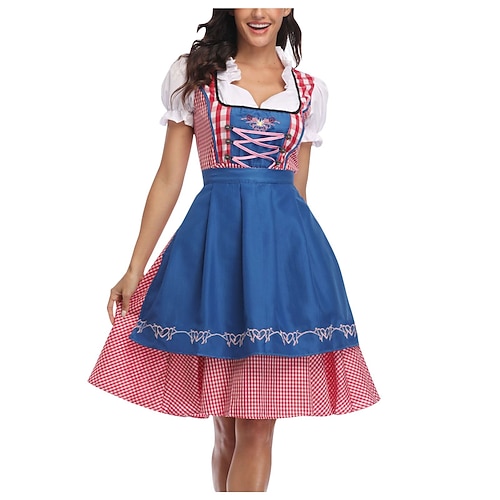 Oktoberfest Kleid Dirndl Trachtenkleider Oktoberfest / Bier Dienstmädchen Bayerisch Deutsch München Wiesn Damen Stoff im traditionellen Stil Bluse Kleid Schürze Image