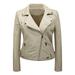 Womens Jackets Y2K Solid Color Short Leather Suit Pockets Leather Motorcycle Jackets for Women