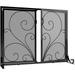 Flat Fireplace Screen with Doors Solid Wrought Iron Frame with Metal Mesh Flat Panel Decorative Fireplace Screen with Scroll Design Free Standing Spark Guard