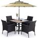 durable & William Outdoor 6 Pieces Dining Set with 4 Rattan Chairs 1 Wood-Like Metal Table and 1 10ft 3 Tier Auto-tilt Umbrella(No Base) Red Modern Patio Furniture for Poolside Por