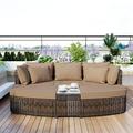 Highsound 6-Piece Outdoor PE Wicker Rattan Sofa Set Free Combination Patio Round Conversation Seating Group with Coffee Table and Thick Cushions Brown