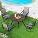 durable 5 Pieces Patio Dining Set Outdoor Furniture Set with 37 Square Wood-Like Table and 4 Padded Textilene Fabric Swivel High Back Chairs for Garden Poolside Backyard Porch