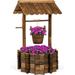 Rustic Wooden Wishing Well Planter Outdoor Home DÃ©cor for Patio Garden Yard w/Hanging Bucket