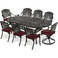 VIVIJASON 9-Piece Patio Furniture Dining Set All-Weather Cast Aluminum Outdoor Conversation Set Include 6 Stationary Chairs 2 Swivel Dining Chairs and an Oval Table with Umbrella Hole Red Cushion