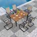 durable VILLA 7 PCS Outdoor Dining Table and Chairs 6 Spring Chairs with Higher Back and Wood-Like Table Top Dining Table Waterproof Rustproof for Garden Yard