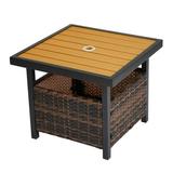 Tcbosik Outdoor Wicker Side Table Square End Table with Storage Space Rattan End Table for Patio Garden Poolside and Deck Brown