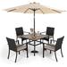 durable & William Outdoor 6 Pieces Dining Set with 4 Rattan Chairs 1 Wood-Like Metal Table and 1 10ft 3 Tier Auto-tilt Umbrella(No Base) Red Modern Patio Furniture for Poolside Por