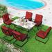 durable Patio Dining Set for 4 Outdoor Furniture Square Bistro Table with 1.57 Umbrella Hole 4 Spring Motion Chairs with Cushion Burgundy for Backyard Garden Lawn