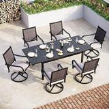 durable & William 9 Pieces Patio Dining Set for 8 Outdoor Furniture with 1 X-Large E-Coating Square Metal Table and 8 Black Portable Folding Sling Chairs Outdoor Table & Chairs