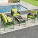 4-Piece Rope Patio Furniture Set Outdoor Sofa Couch Chair with Tempered Glass Table & Thick Cushions All Weather Conversation Set for Backyard Porch Balcony Green