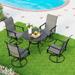 5 Pieces Patio Dining Set Square Black Metal Mesh Table with 4 Padded Textilene High Back Swivel Chairs Outdoor Furniture Set with Umbrella Hole for Garden Poolside Backyard Porch