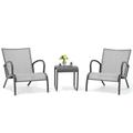 Crestlive Products Outdoor 3 Pieces Bistro Set Patio Set Aluminum Lounge Seatings and Side Table Gray