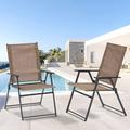 HONGDONG Patio Folding Chair Set of 2 Outdoor Portable Sling Chairs for Balcony Garden & Lawn Brown