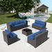 Outdoor Patio Furniture Set 14 Pieces Outdoor Furniture All Weather Patio Sectional Sofa PE Wicker Modular Conversation Sets with Coffee Table 12 Chairs & Seat Clips(Sand)