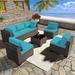 Outdoor Patio Furniture Set 12 Pieces Outdoor Furniture All Weather Patio Sectional Sofa PE Wicker Modular Conversation Sets with Coffee Table 10 Chairs & Seat Clips(Dark Blue)