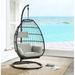 Patio Hanging Chair with Stand Beige Fabric & Black Wicker Front Porch Outdoor Patio Furniture Chairs Set