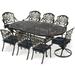 VIVIJASON 9-Piece Outdoor Furniture Dining Set All-Weather Cast Aluminum Patio Conversation Set Include 6 Stationary Chairs 2 Swivel Dining Chairs Oval Table with Umbrella Hole Navy Blue Cushion