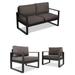 Home Square 3-Piece Set with 2 Outdoor Chairs & Loveseat in Black and Gray