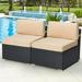 7 Piece Patio PE Rattan Wicker Sofa Set Outdoor Sectional Conversation Furniture Chair Set with Cushions and Table Black
