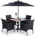 durable & William Outdoor 6 Pieces Dining Set with 4 Rattan Chairs 1 Wood-Like Metal Table and 1 10ft 3 Tier Auto-tilt Umbrella(No Base) Red Modern Patio Furniture for Poolside Por