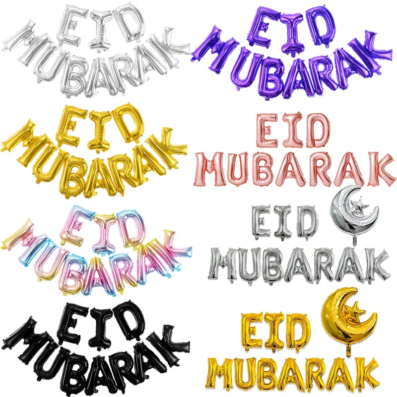 Eid Mubarak-Luftballons, Ramadan-Dekoration, 2024, muslimisches Hajj-Dekor, Ramadan Kareem, Festival-Banner, Stern, Mond, Folienballon Image