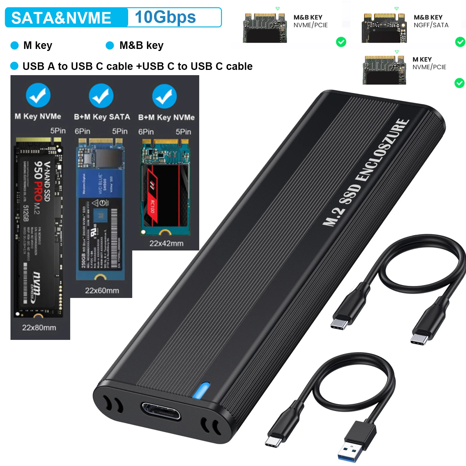 6/10 Gbit/s M2 SSD Gehäuse NVME/NGFF Gehäuse SATA Dual Protocol M.2 auf USB Typ C 3.1 SSD Adapter für NVME PCIE NGFF SATA SSD Box Image