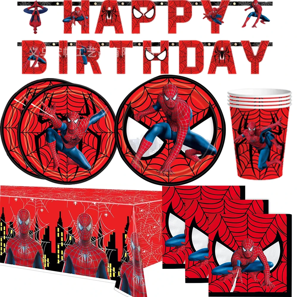 Marvel Red Spiderman Party Arrangement Dekoration Einweggeschirr Pappteller Tasse Serviette Tischdecke Kinder Babyparty Dekor Image