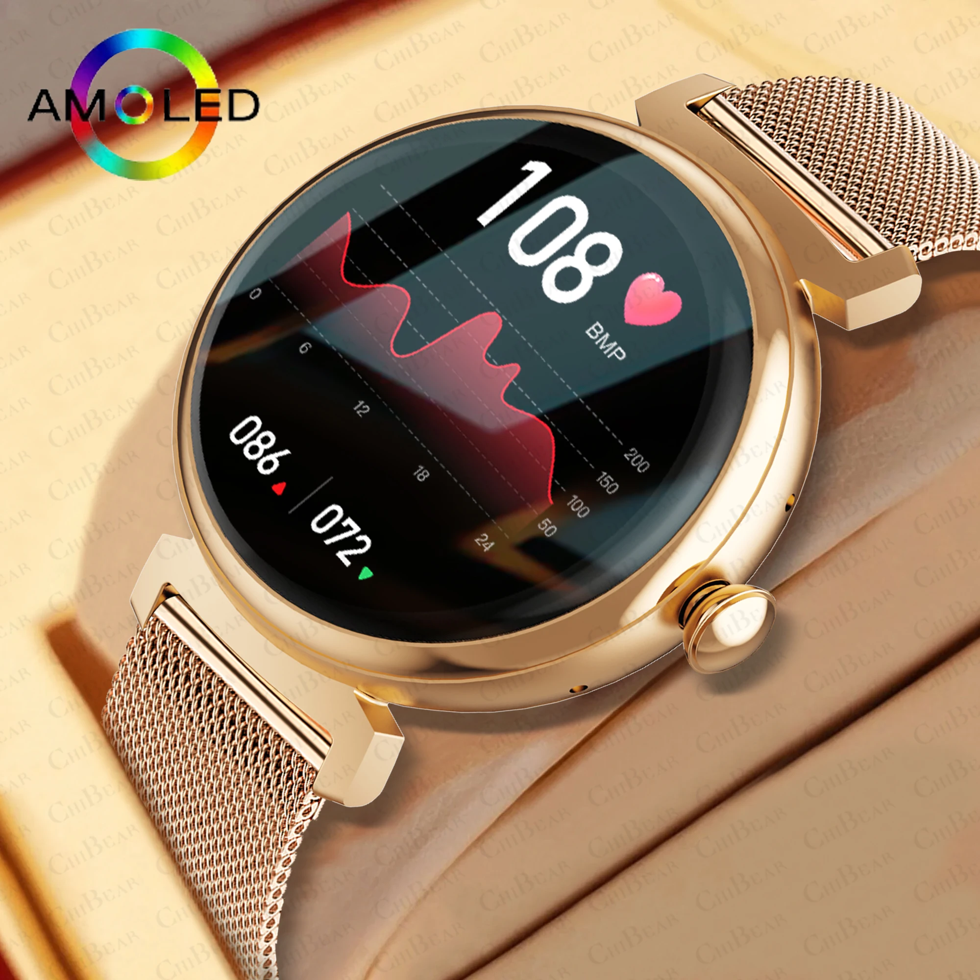 Mode Frauen Smart Uhr AMOLED 360 * 360 HD Benutzerdefinierte Zifferblatt Sport Armband 2024 Neue 1,04 Zoll Kleine Bildschirm Sprachanruf smartwatch Image