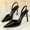 BIGTREE Schuhe Niet High Heels Frau Pumpen Pu Leder Frauen Heels 9cm Sexy Party Schuhe Schwarz Rot