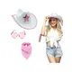 3 stücke weißer Cowboyhut mit Feder weiße Feder Cowgirl Hut mit Bandana Brille Bandana Cowgirl