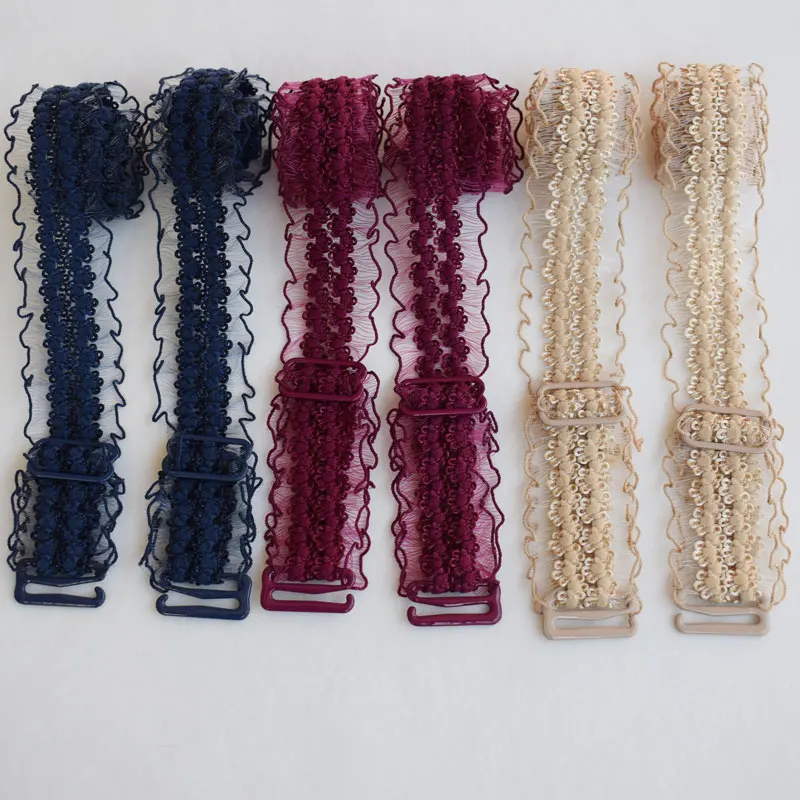 Einstellbare Spitze Unterwäsche Schulter Riemen Frauen Elastische Stretch Bh Nicht-slip Mesh Höhlte Blume Schulter Riemen Zubehör Image