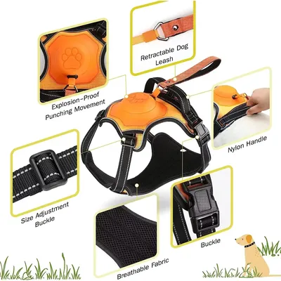 Upgrade 2 in 1 No Pull Hunde geschirr & einziehbare Hunde leine 【 Auto-Lock-Funktion 】 Image