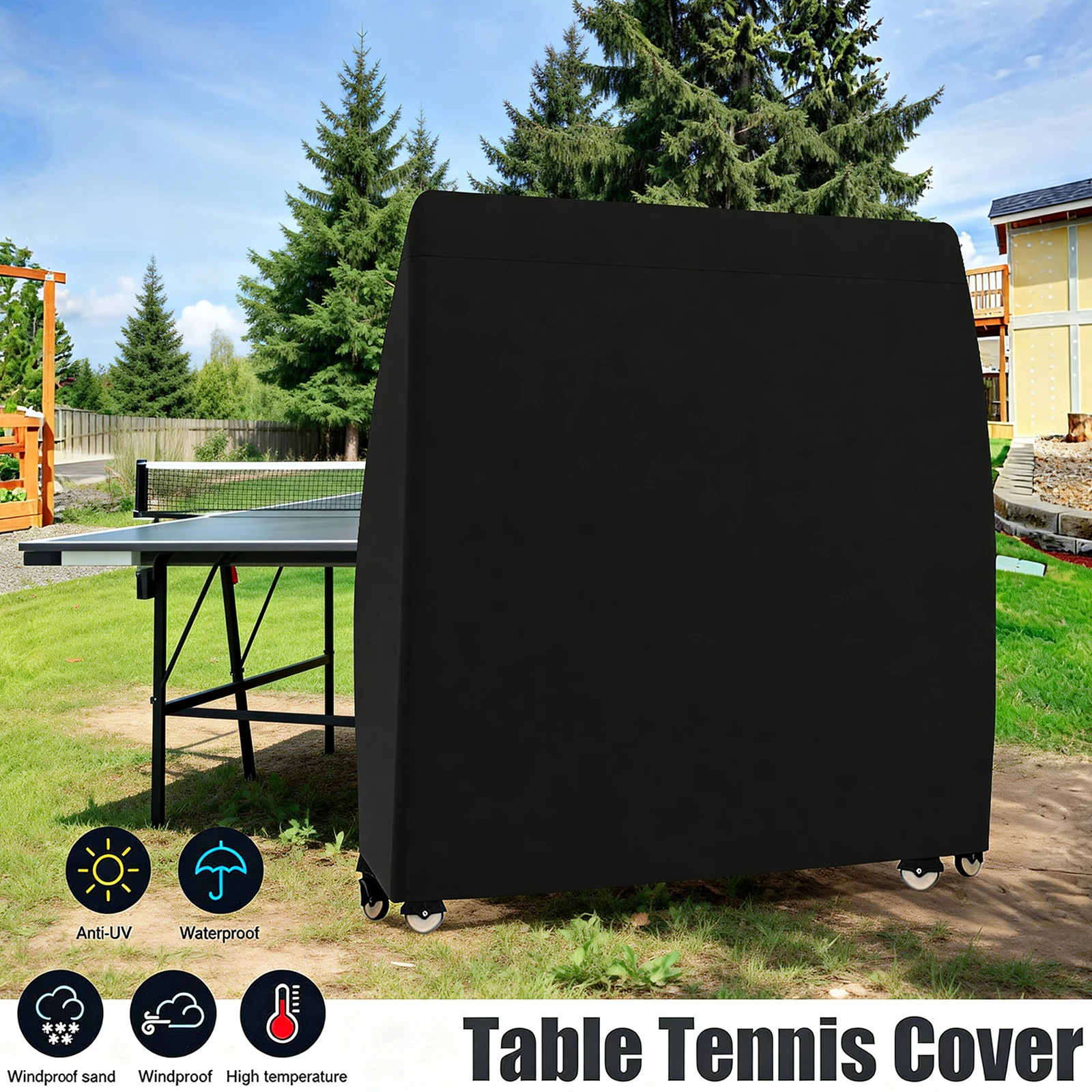 Tischtennis-Abdeckung, robust, wasserdicht, für den Innen- und Außenbereich, Tischtennis-Tisch-Aufbewahrung, Zubehör, Polyester, 165 x 70 x 185 cm Image