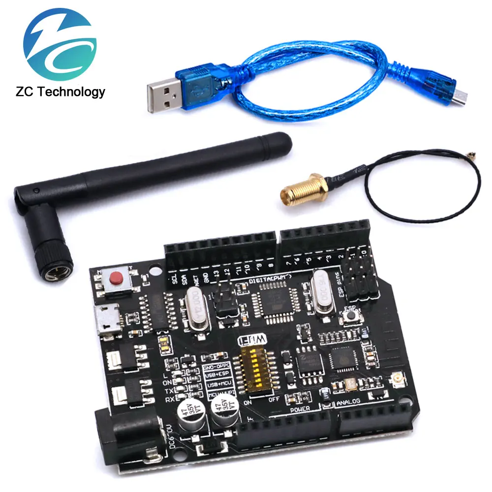 UNO + WiFi R3 ATmega328P + ESP8266 CH340 (32Mb speicher) 6V-9V USB-TTL CH340G Für Arduino NodeMCU WeMos Eine Entwicklung bord Image