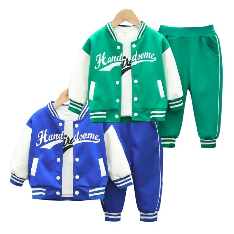 Kinder Jungen Mantel + T-Shirt + Hose 3 stücke Set Baseball Mädchen Frühling Herbst Brief Drucken Sweatshirts Mode Sport Casual outfits Kleidung Image