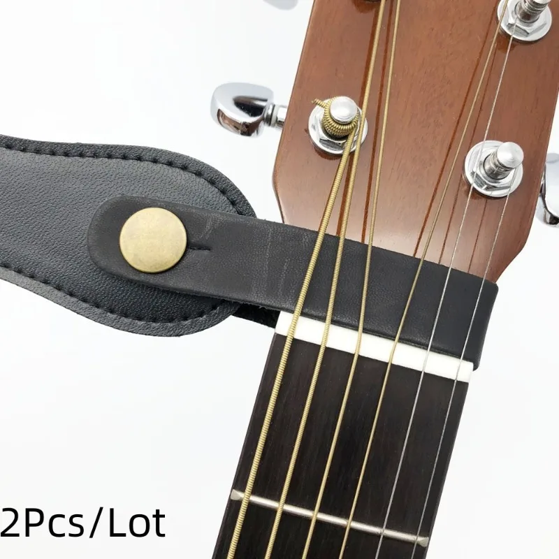 2 Stück Leder Gitarrengurt Halter Knopf Safe Lock für akustische elektrische klassische Gitarre Bass Image