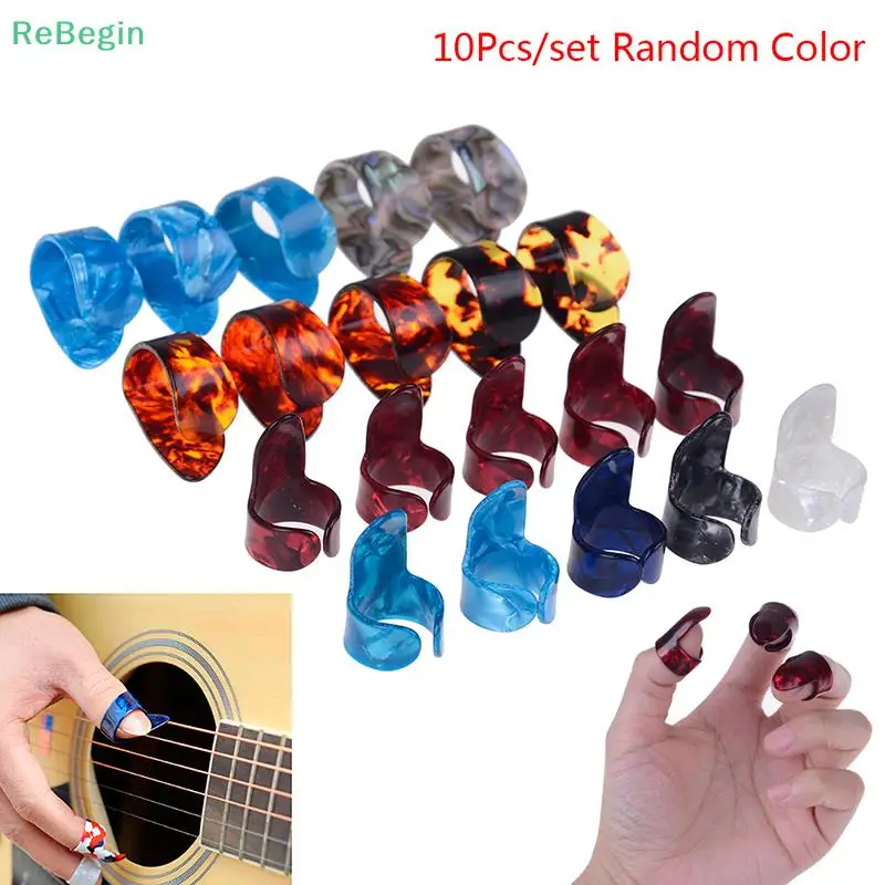 10-teiliges Gitarren-Daumen-Plektrum, rechter Daumen, Zeigefinger, Akustikgitarre, Fingerpicking, falsches Finger-Plektrum, Zelluloid Image
