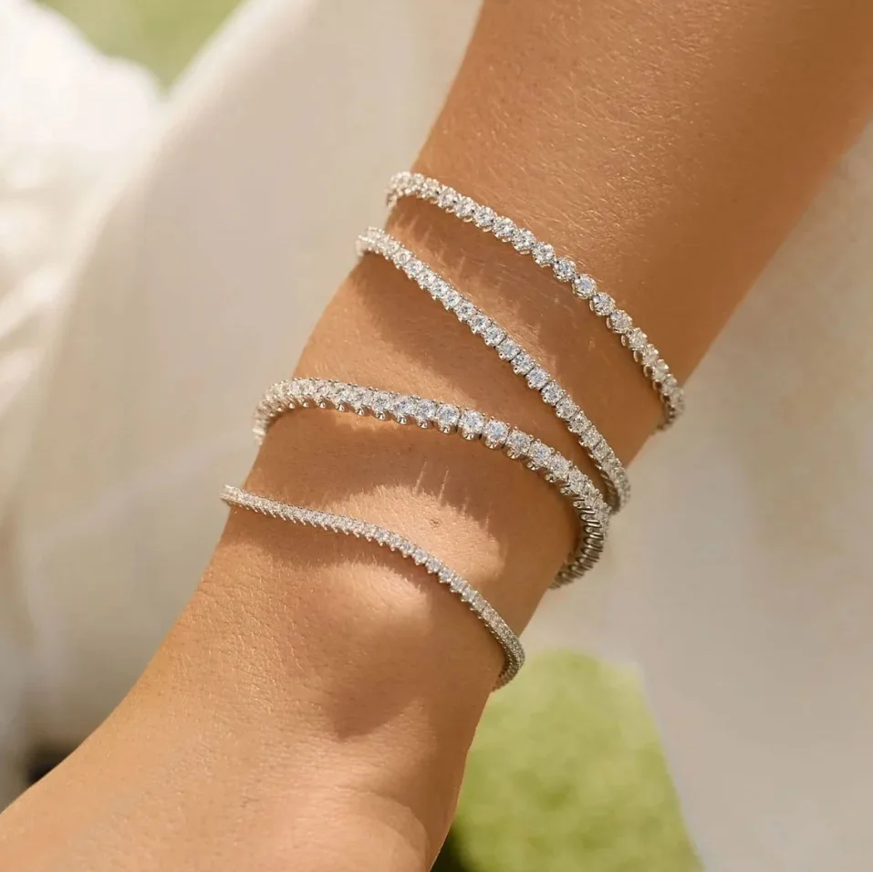 Frauen Tennis Armband Hip Hop Trendy AAA + Zirkonia Silber Farbe Teen Mädchen Kristall Kette auf Die Hand hochzeit Schmuck H027 Image