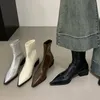 Spitze Zehen Frauen Schlanke Stiefeletten Fashion Square Niedrigen Absatz Damen Elegante Zurück Reißverschlüsse Kurze Booties frauen Schuhe