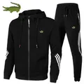 2024 bestickte hochwertige Herrenmode Sport Reiß verschluss Hoodie Jacke Set Trend Outdoor Sport